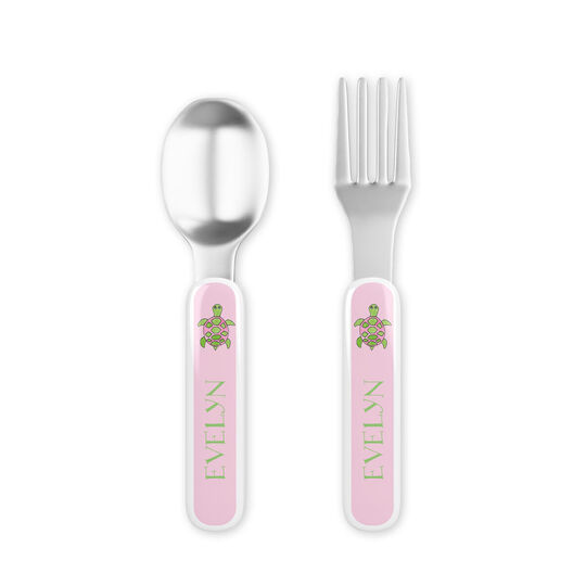Sea Turtle Toddler Stainless Steel Fork and Spoon Set